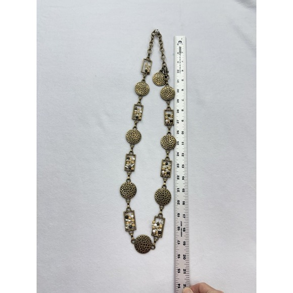 Vintage Gold Tone Geometric Chain Belt Hammered Disc Beaded Boho Adjustable - Picture 10 of 10